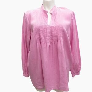 Chaps Pintuck Pleat Linen Tunic Keyhole Neck Cottagecore Lagenlook Pink 2X